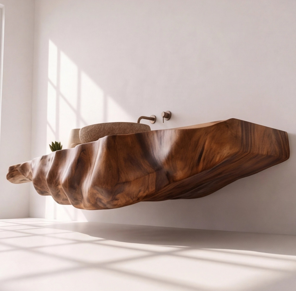 Bathroom Vanity Modern Rustic Solid Wood Live Edge Floating Sink CounterBathroom