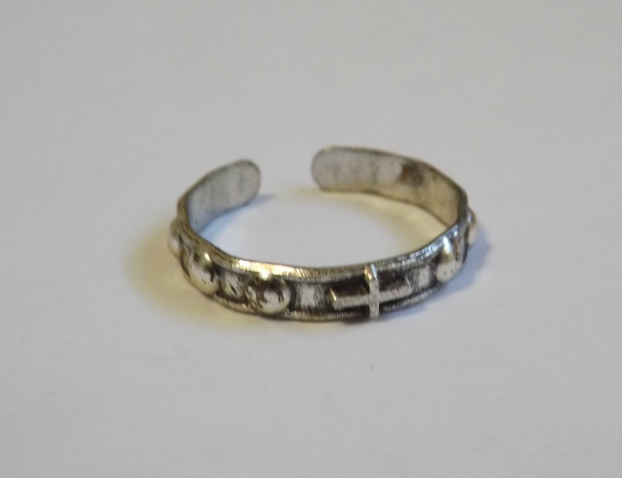 Vtg 1960's new old stock pocket rosary band ring adjustable 10 religious cross