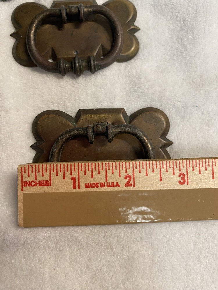 Brass Drawer Pull Cabinet Ring Pull Set of 5 Door Knocker Style Vintage