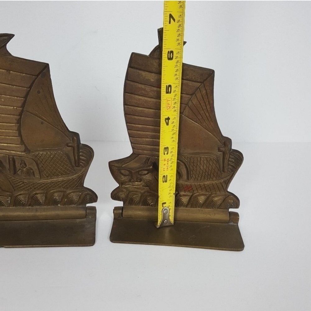 Vintage Brass Foldable Ship Bookends Asian Ships Nautical Décor
