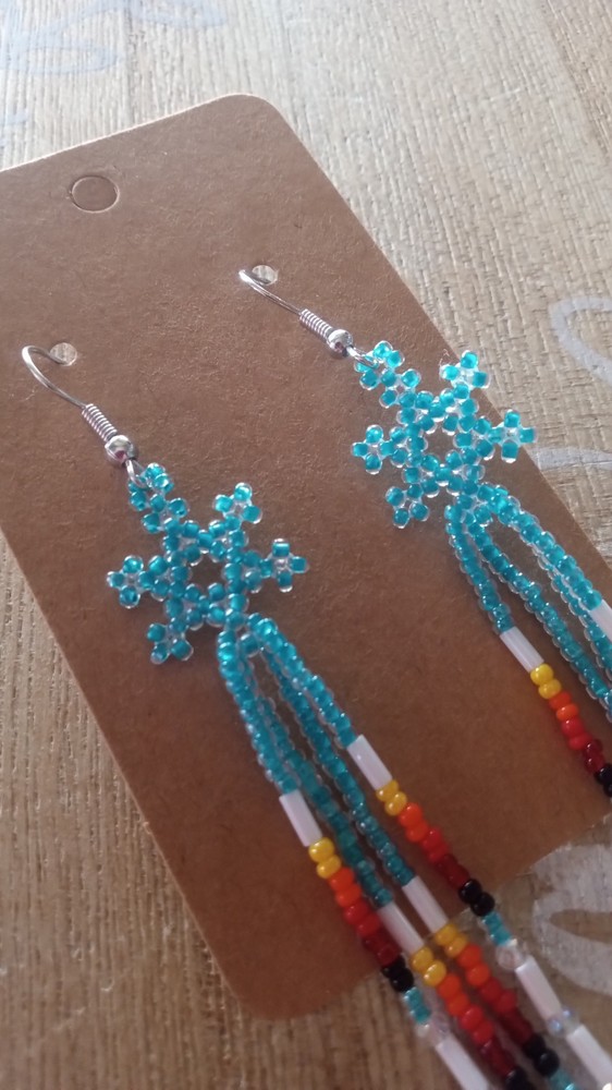 Native American Beaded Snowflake Fringe Earrings