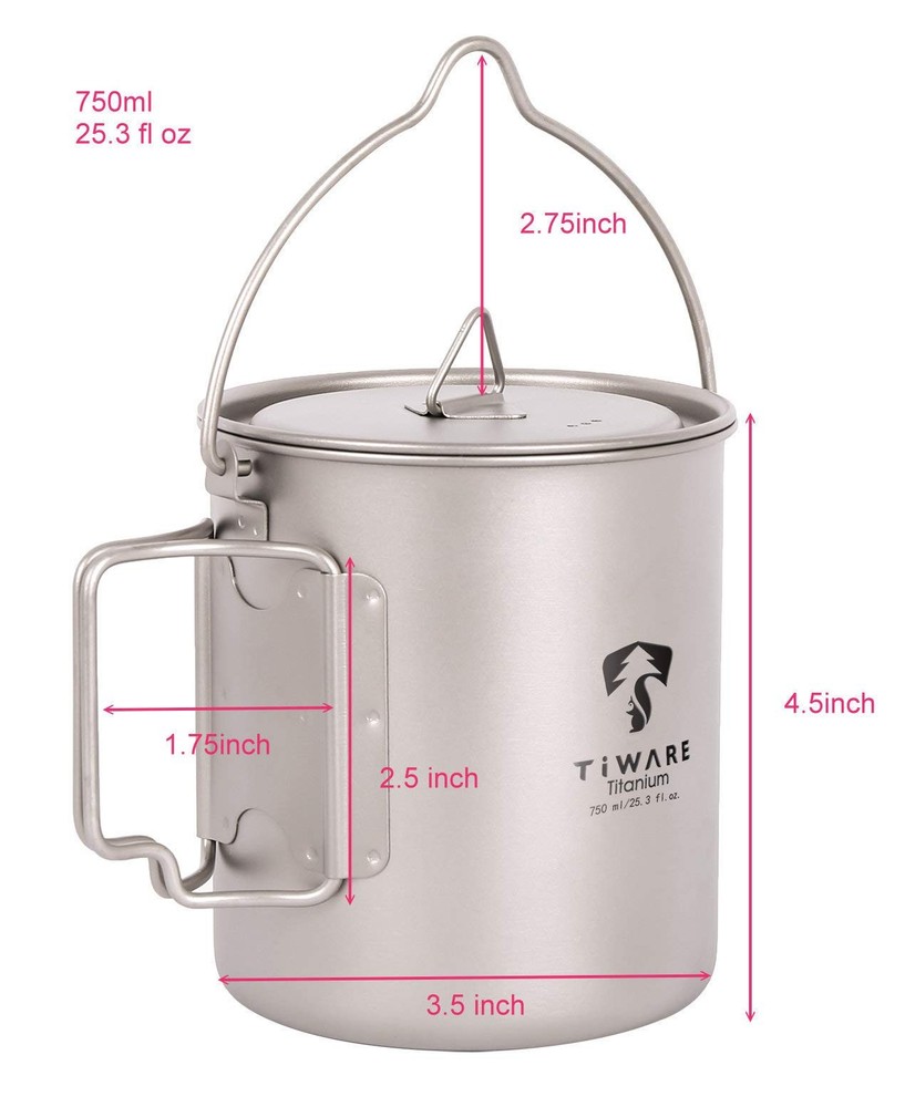 Titanium 750ml Multi Function Cup Pot Cookware Compact Cooking Set w. Folding...