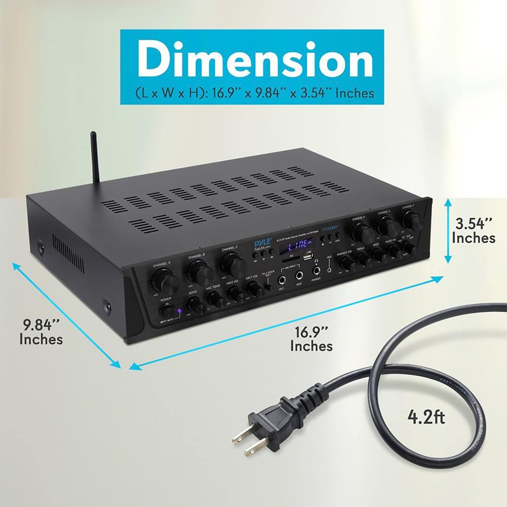 Pyle Wireless Home Audio Amplifier System Bluetooth Compatible 6 Channel
