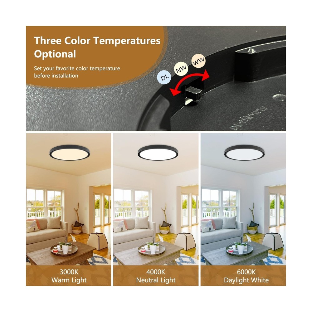 6PK 12 Inch Super Slim LED Flush Mount Ceiling Light, 24W, 2520LM, Selectable...