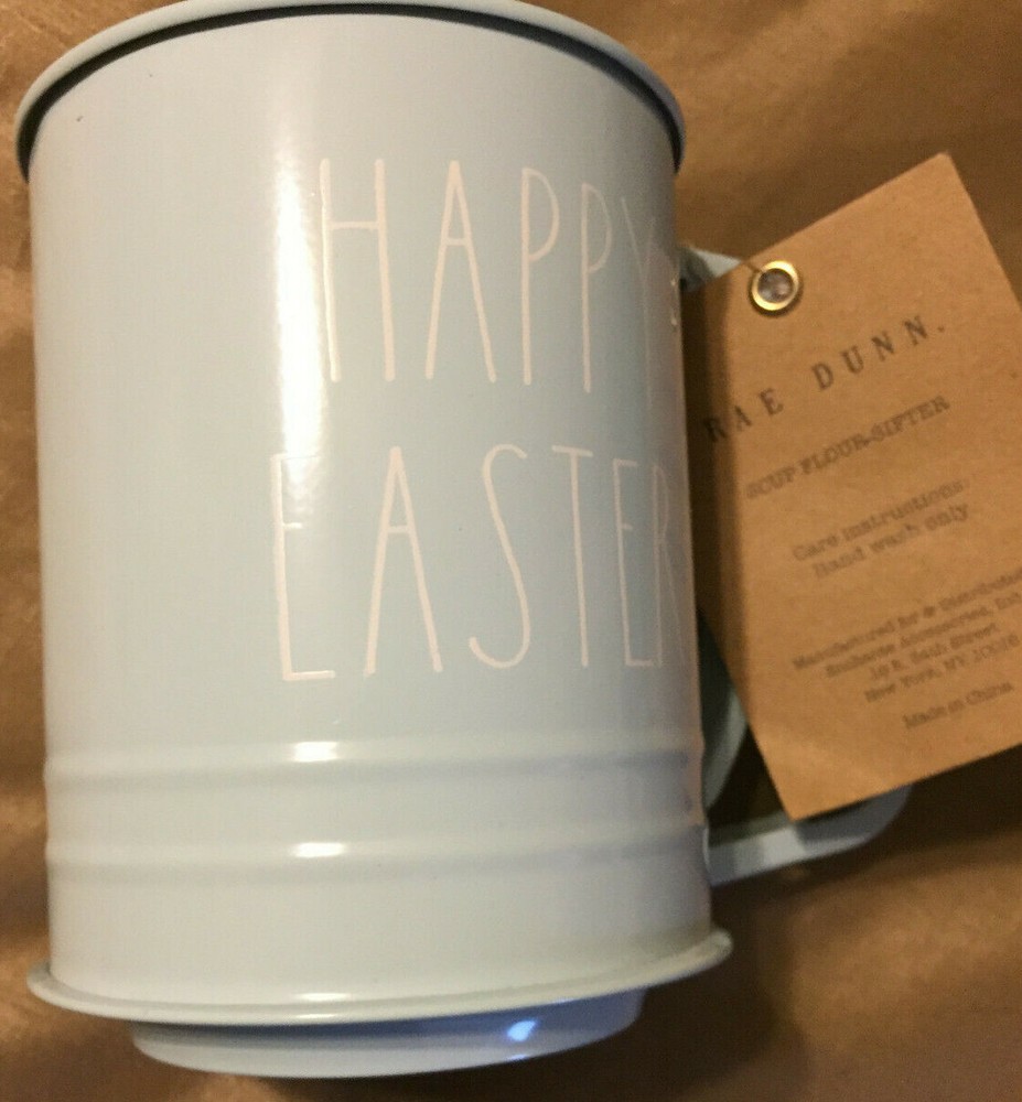 RAE DUNN. HAPPY EASTER. 3CUP FLOUR SIFTER LIGHT BLUE