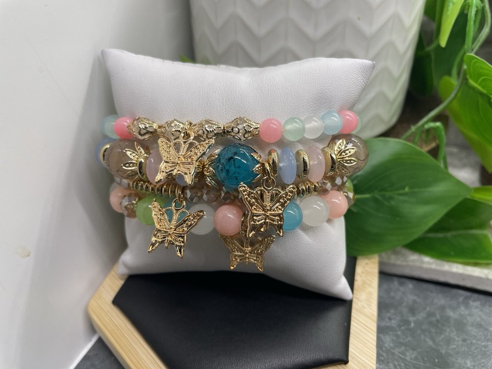 4” PC Handmade Boho Beaded Stackable 7” Plus Stretch Bracelet Set New B4791