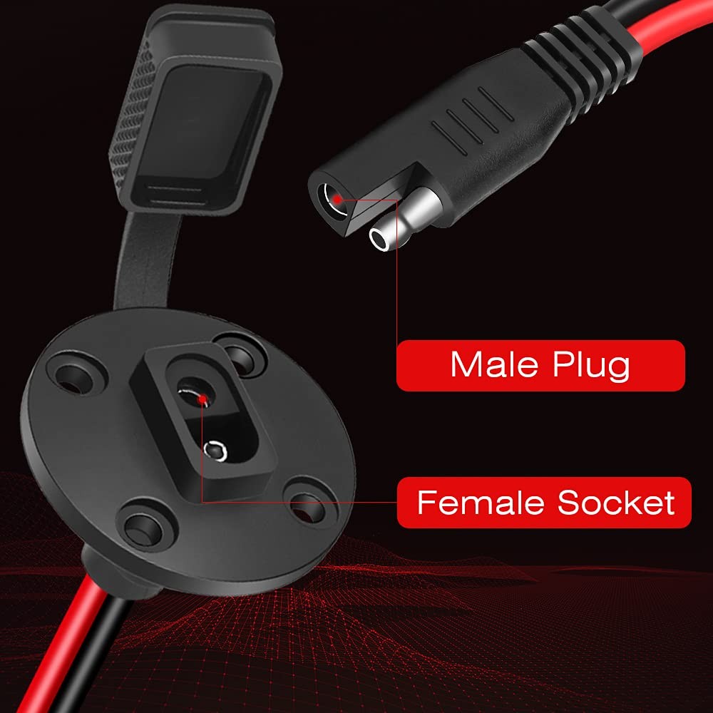 EXTRACTME 2 Pack SAE Connector Power Socket Sidewall Port, 10AWG Weatherproof...