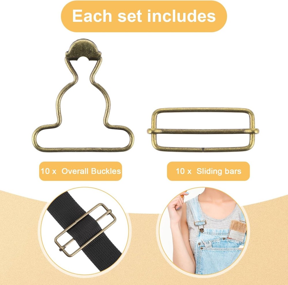 Lusofie 2 Inch Overall Buckle 10 Pair Replacement Adjustable Clasp Hardware