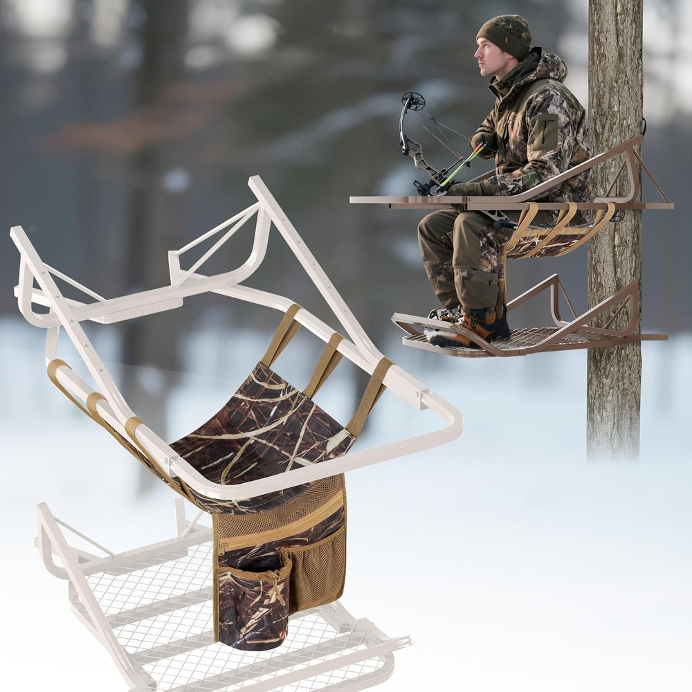 Universal Tree Stand Seat Replacement with 3 Pockets, Adjustable Tree Stand Seat