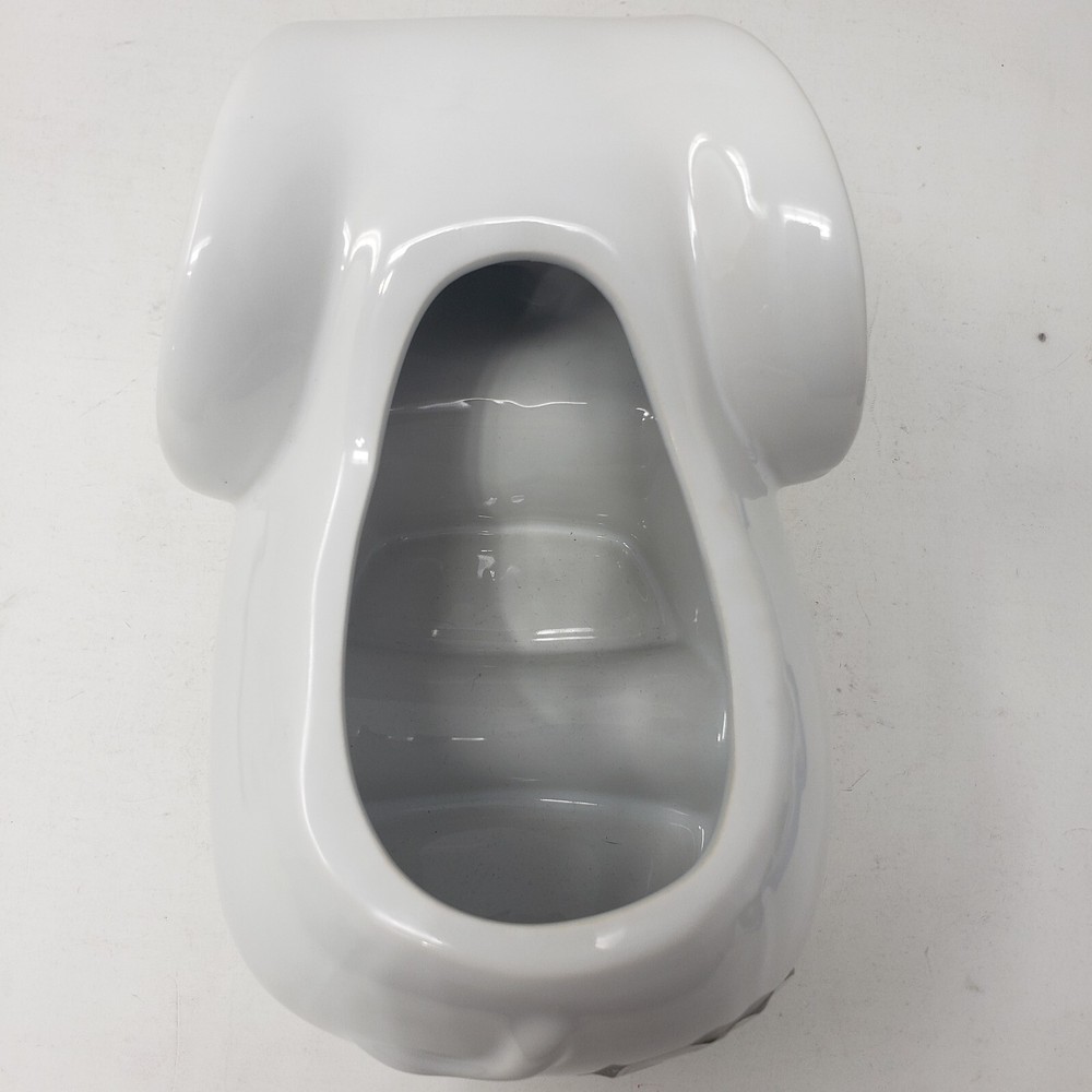 White Gloss Glazed Elephant Planter Ceramic Short Round 6" Long 4" Tall MOD