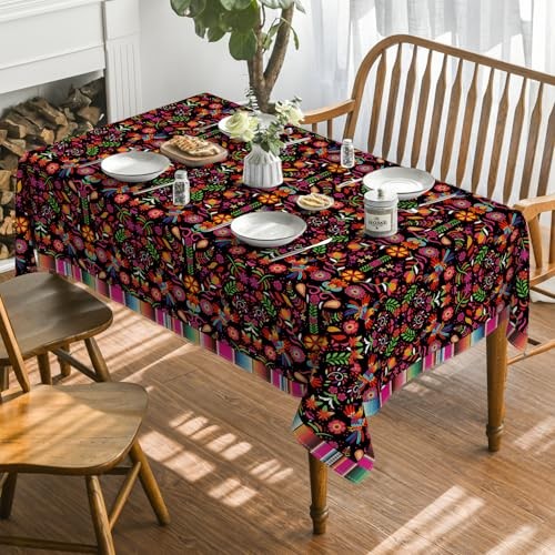Mexico Tablecloth 60x104 Inch Rectangular, 60" x 104" (Rectangular) Black