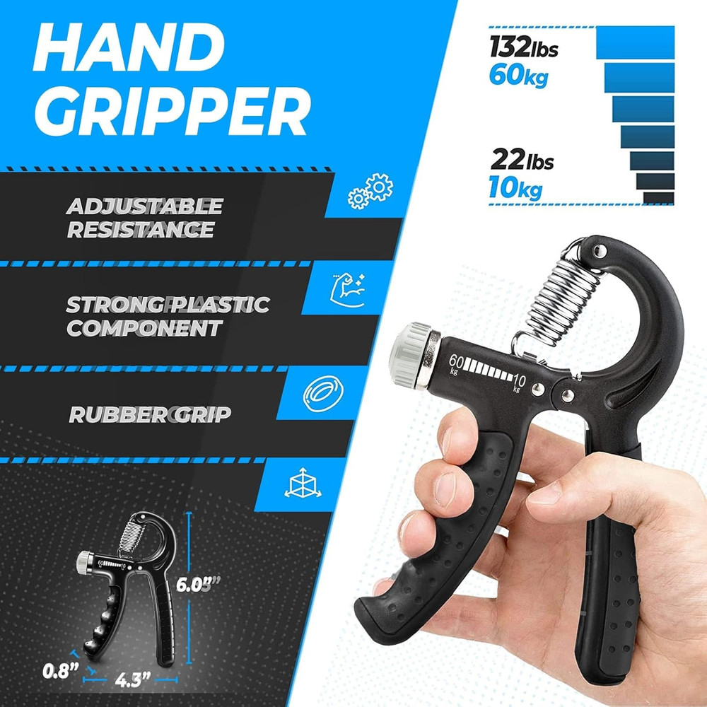 Hand Grip Strengthener Set 5 Pack, Adjustable Forearm Trainer, Grip Ring Ball