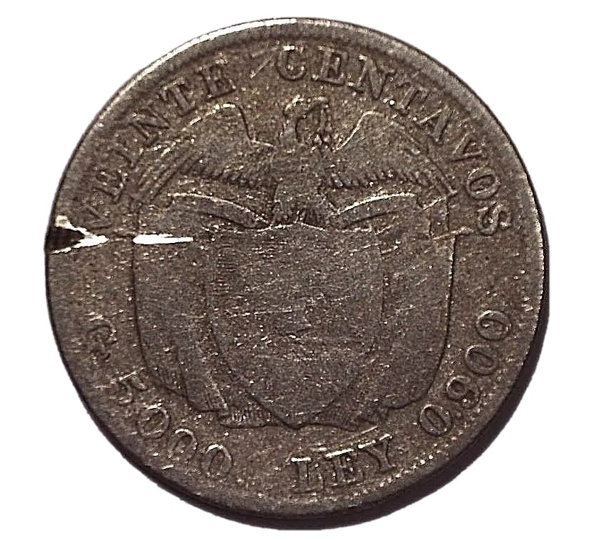 COLOMBIA - 1914 SILVER 20 CENT COIN