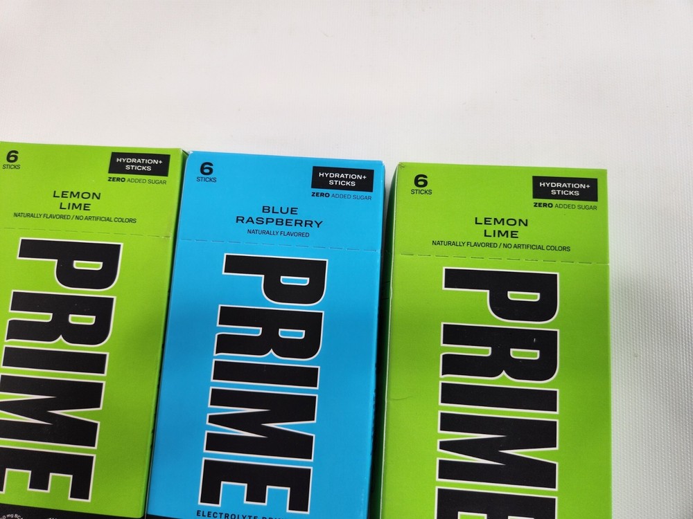 3 Packs Prime Hydration Drink Mix Blue Raspberry Lemon Lime Hydration Sticks