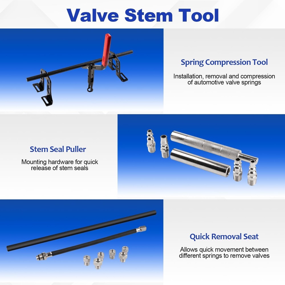 Valve Spring Compressor and Valve Guide Removal Tool Set - Universal OHV/OHC ...