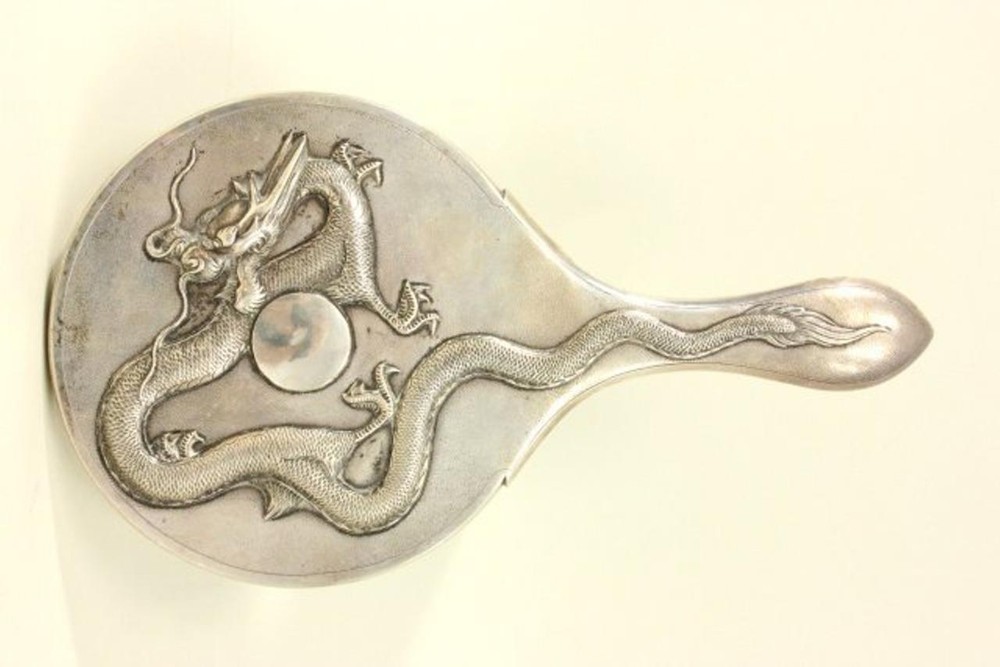 Chinese Silver Mounted Hand Mirror.