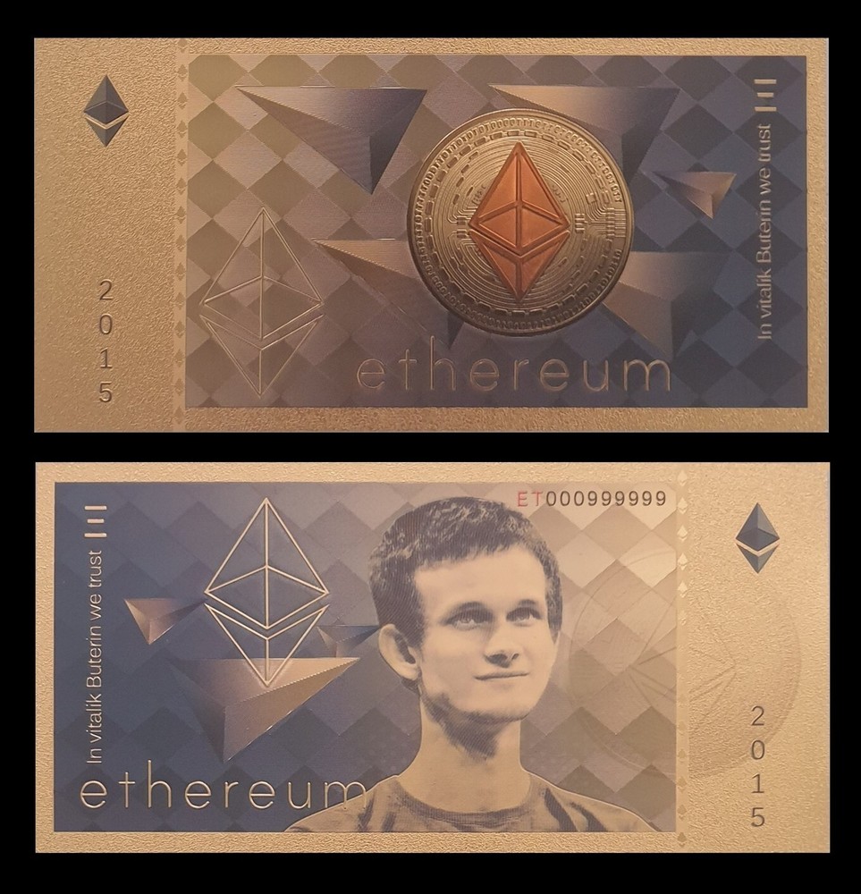 Ethereum Commemorative Gold Foil Note -Virtual CryptoCurrency Ledger ETH New