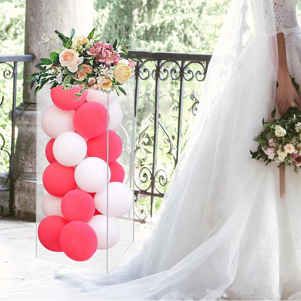 2 Clear Acrylic DISPLAY BOXES CENTERPIECES Party Wedding Columns Pedestal Riser