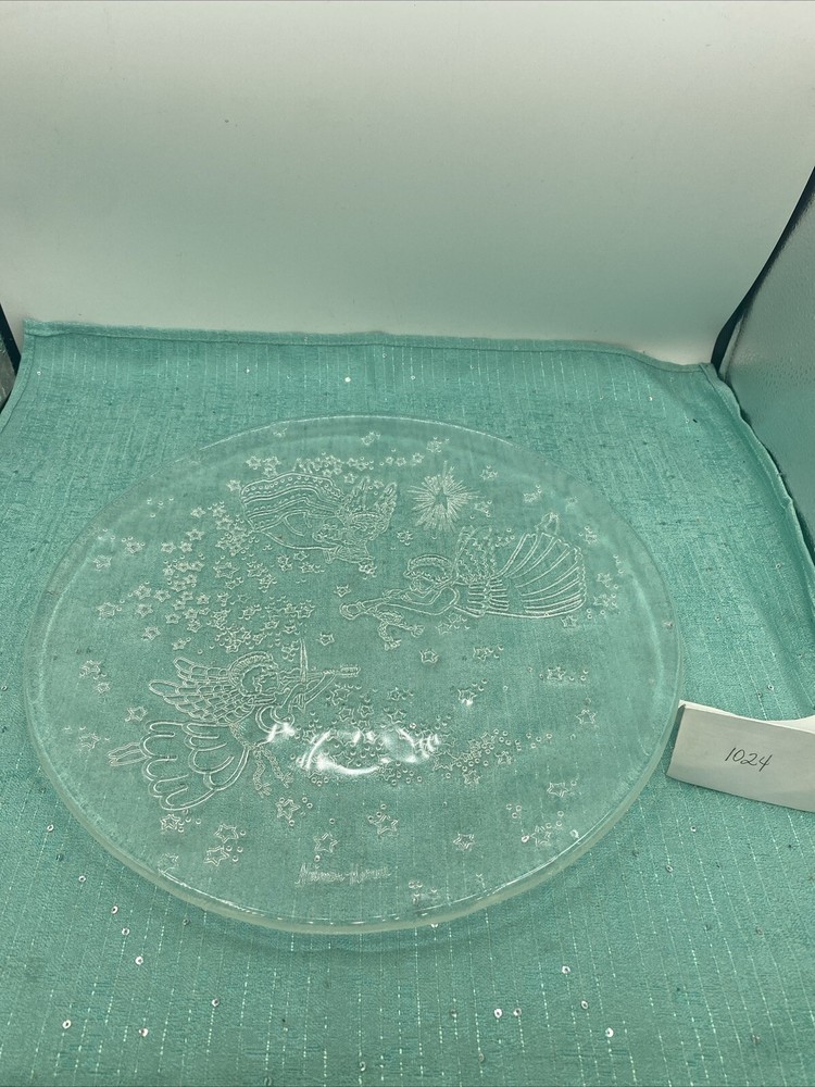 Nieman Marcus Musical Angels  Clear Cut Glass Chop Serving Plate 12.75”