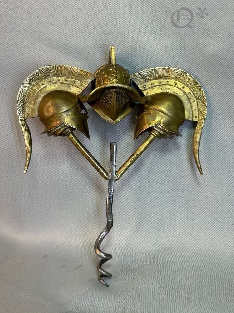 Antique Brass Three Gladiator-style Helmets Corkscrew made Italy