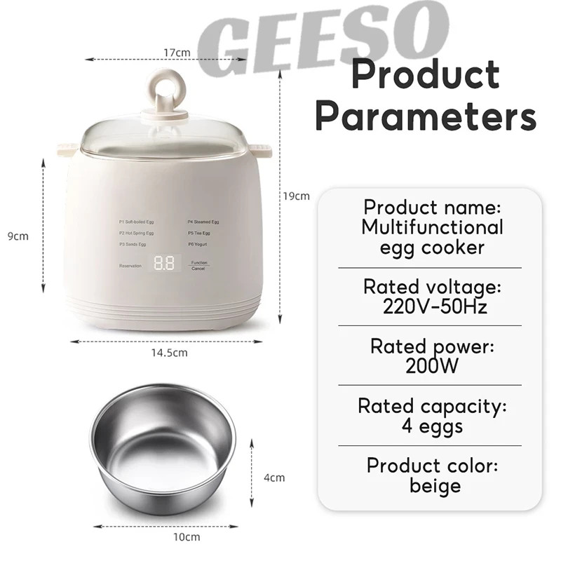 GEESO Electric Egg Boiler Egg Cooker 200W 4 Egg Boiler Capacity Automatic Quick