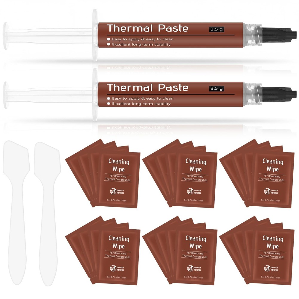 2 Pack Thermal Computer Paste 3.5g with Spatula and Cleaning Wipes for CPU Co...