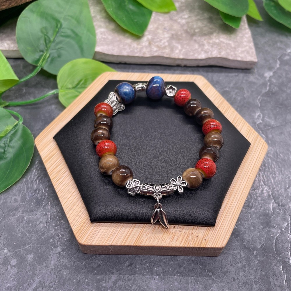 Handmade Ceramic Bead Beaded Stackable 6” Plus Stretch Bracelet New B612