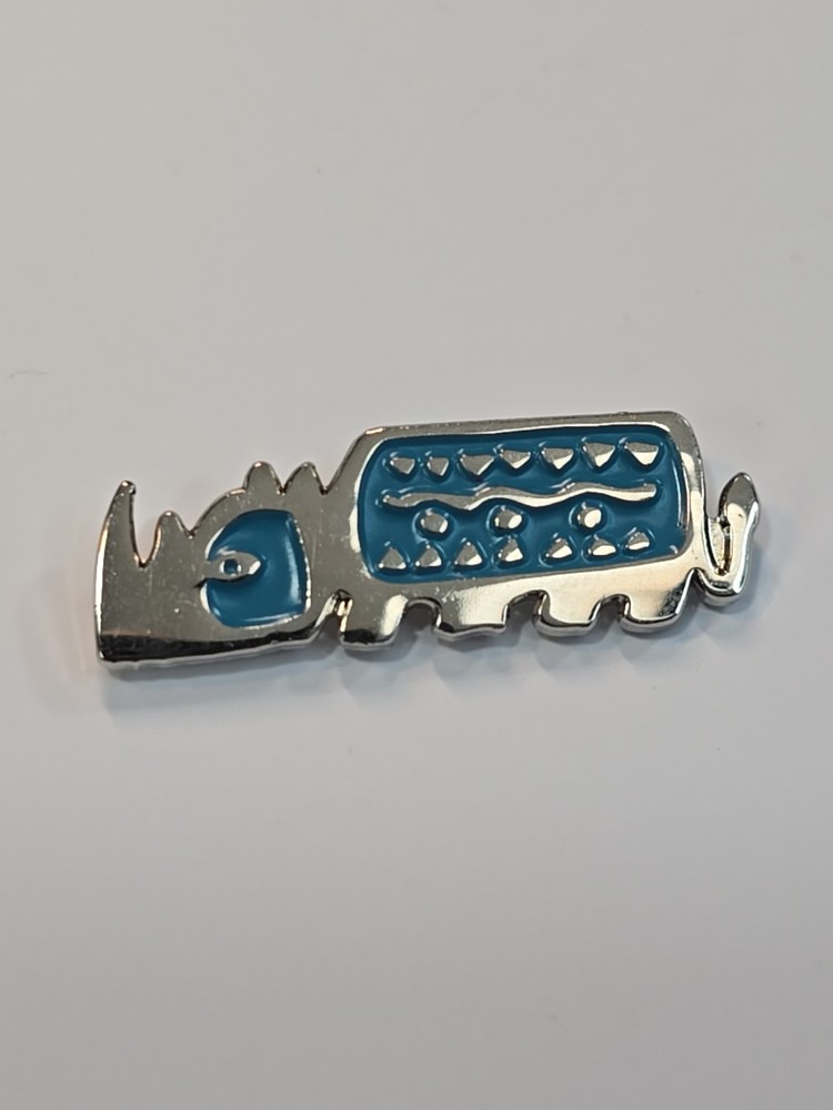 Rhinoceros Stylized Design Lapel Pin Blue & Silver Design