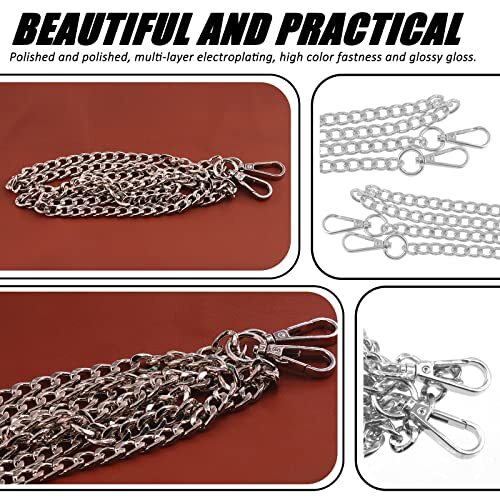 4 Sizes Purse Chain Strap Silver Replacement Flat Chain Strap with Buckles Pe...