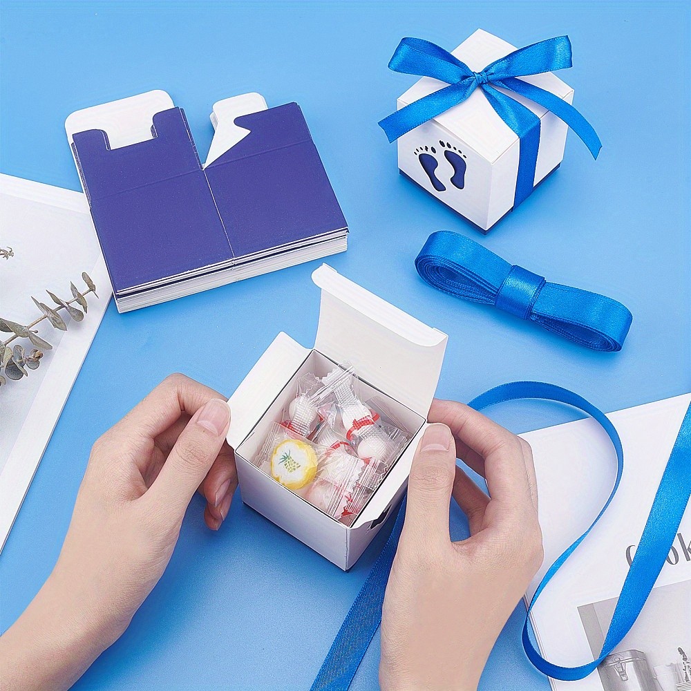 30sets Paper Gift box with Ribbon Folding boxes with Foot Print Pattern Wedding