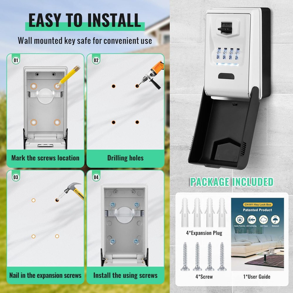 Waterproof Combination Key Lock Box with Light-Up Dials