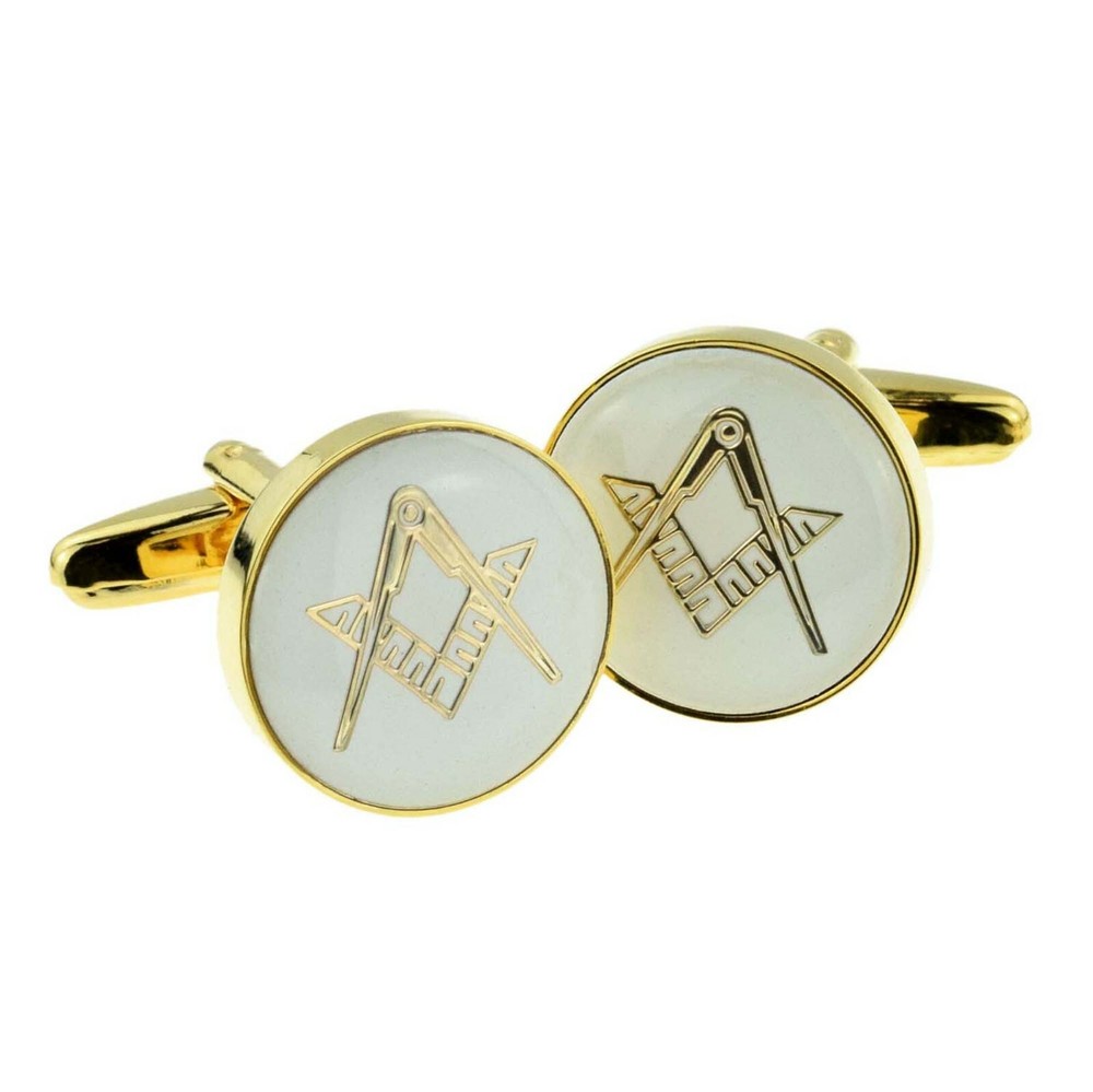 White & Gold Enamelled Masonic Cufflinks (X2AJ314)