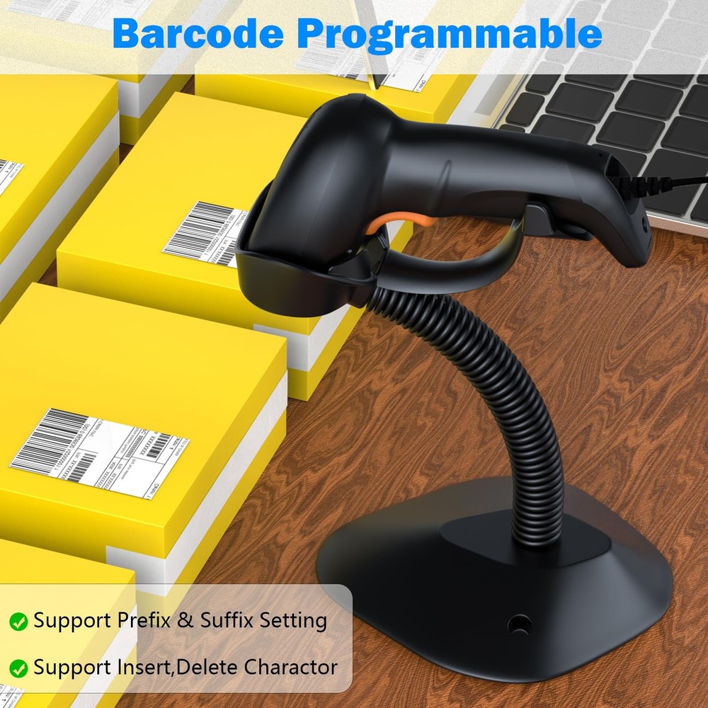 Symcode USB 1D Barcode Scanner with Stand Handheld Wired Laser Bar Code Reader