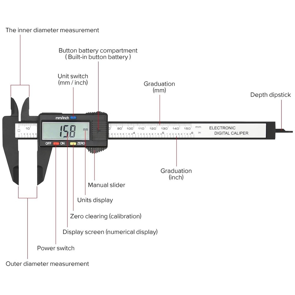 Electronic Digital Caliper, Plastic Vernier Caliper, Caliper Measuring Tool w...
