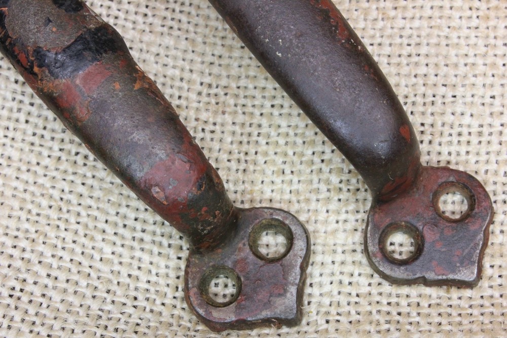 2 Old Drawer Pulls Door Handles Work Bench Paint Splattered Rustic Iron Vintage