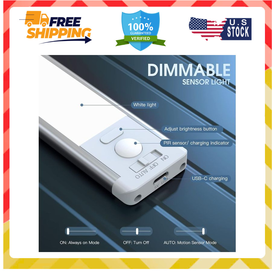 10" Motion Sensor Cabinet Lights – 2 Pack, Rechargeable & Dimmable