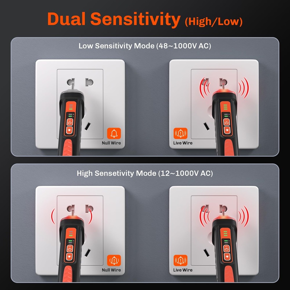 Non Contact Voltage Tester Pen AC Detector Orange for Electrical Testing