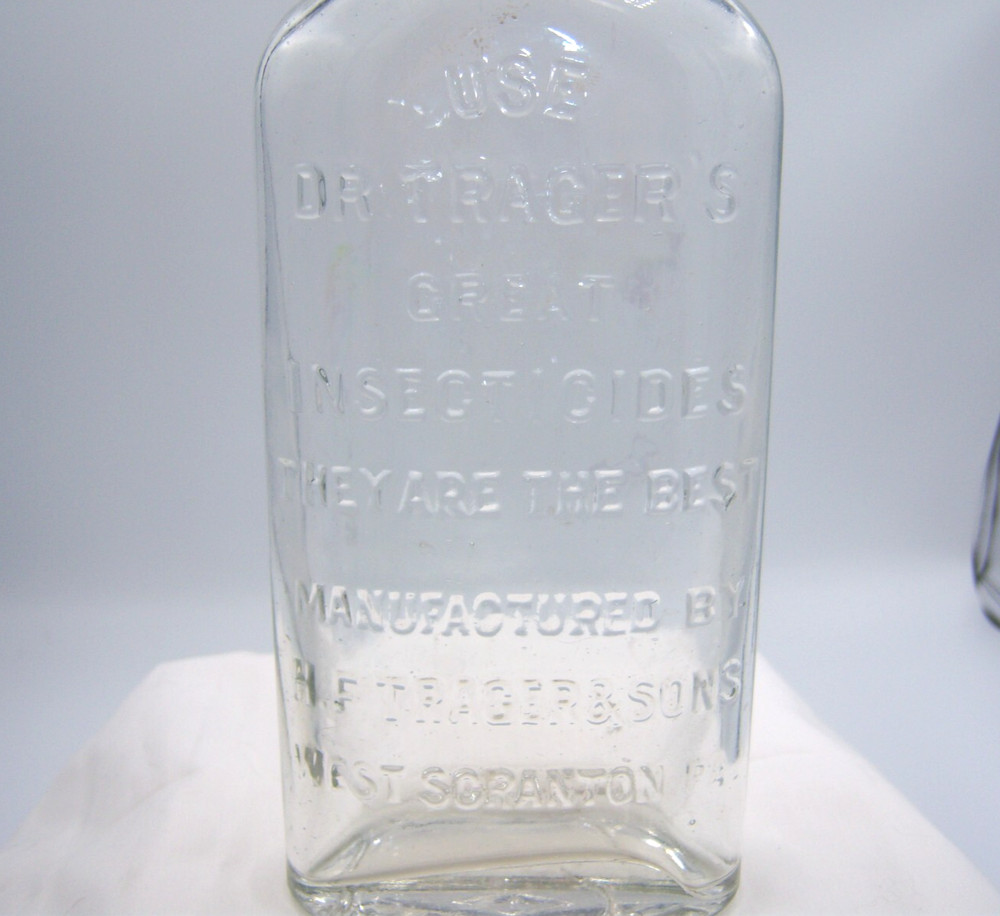 PA2 - Dr Traeger's Great BUG killer West Scranton Pa 9" EMPTY Clear Bottle
