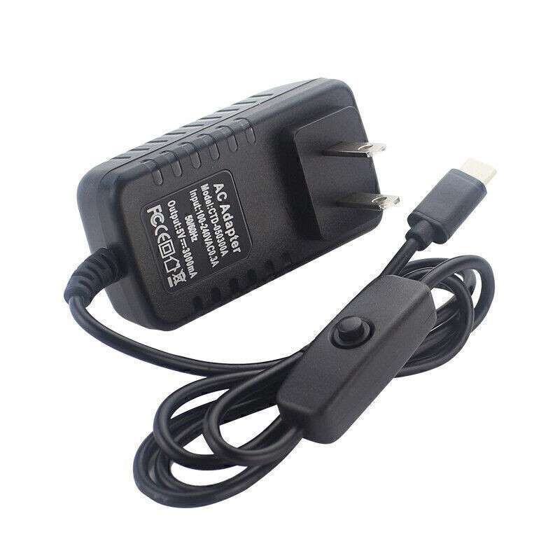 5V 3A USB-C Charger Adapter Cable ON/Off Switch For Raspberry Pi 4 Model B 4B