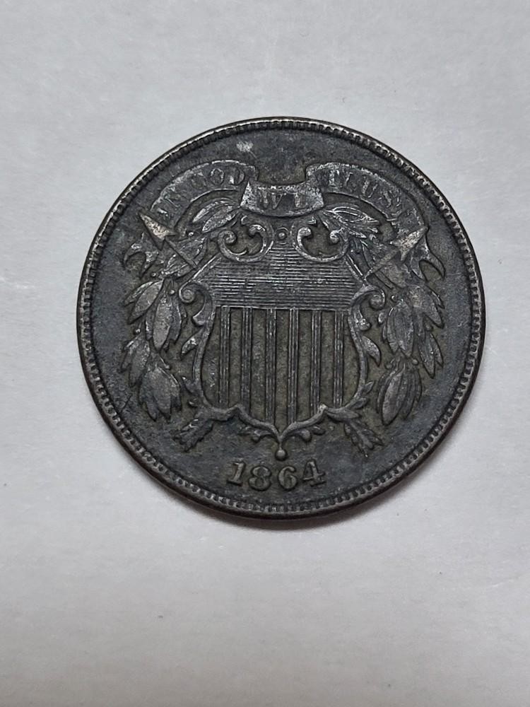 1864 Two Cent Piece EXCELLENT Details and ROTATED REVERSE !!!