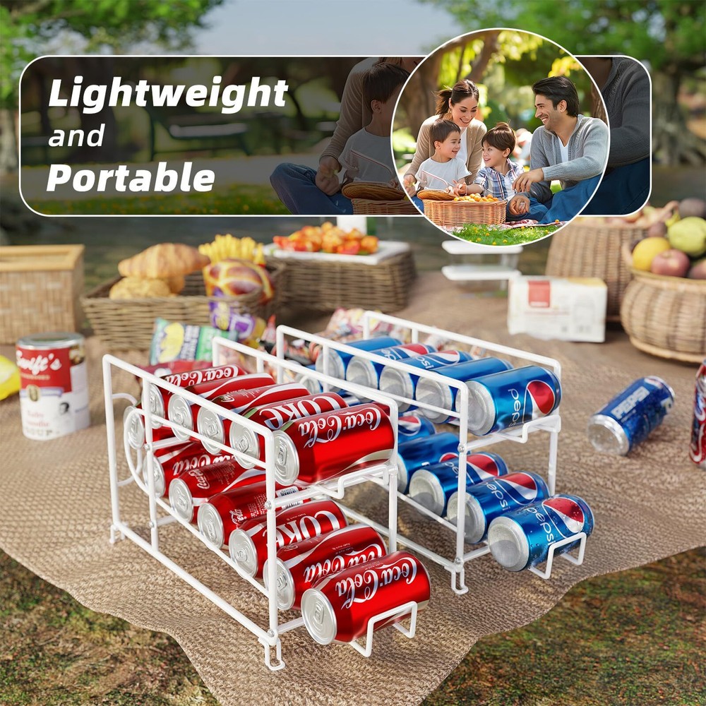 Soda Can Rack Organizer For Pantry Stackable 2 Pack Metal Rustproof Can Dispense