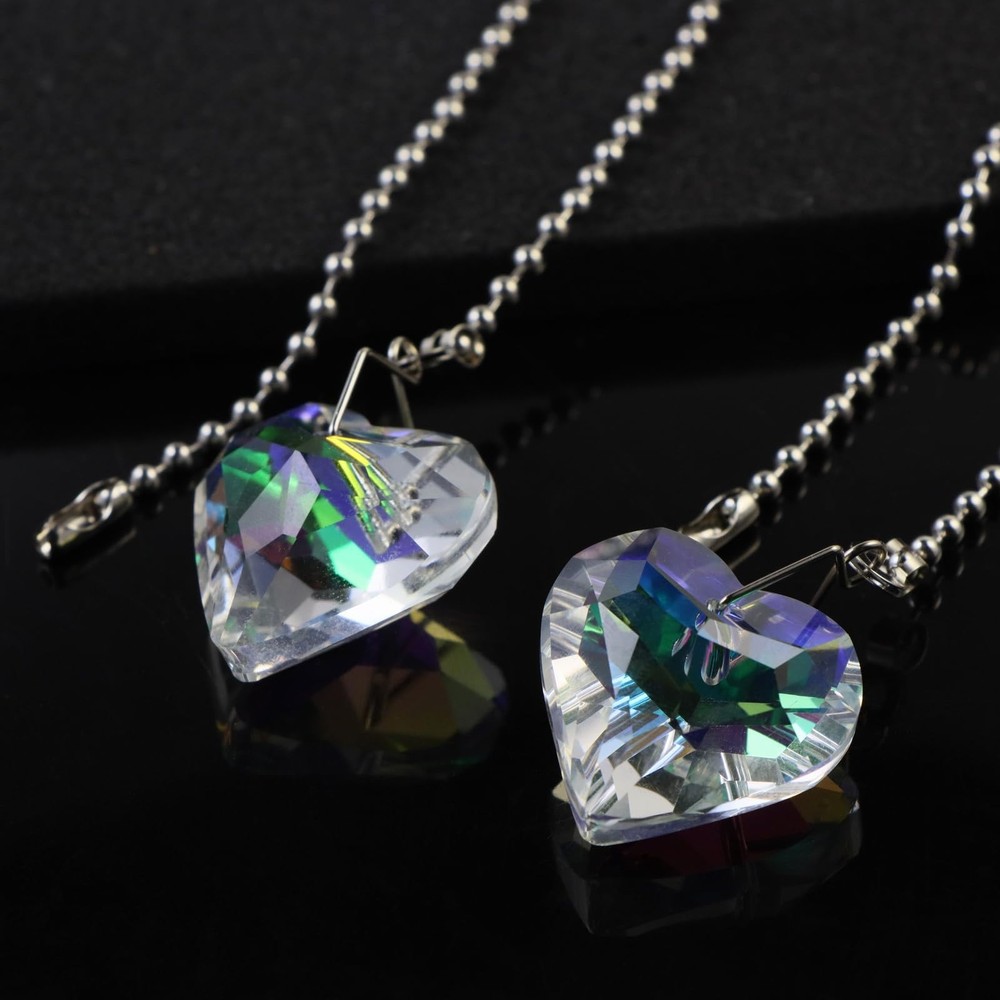Ceiling Fan Pull Chain Extender - 2 Pack 12 Inches Decorative Crystal Heart P...
