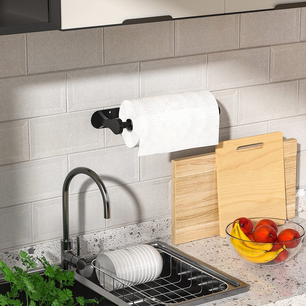 Paper Towel Holder Easy Tear Wall Mount Under Cabinet with Damping Function S...