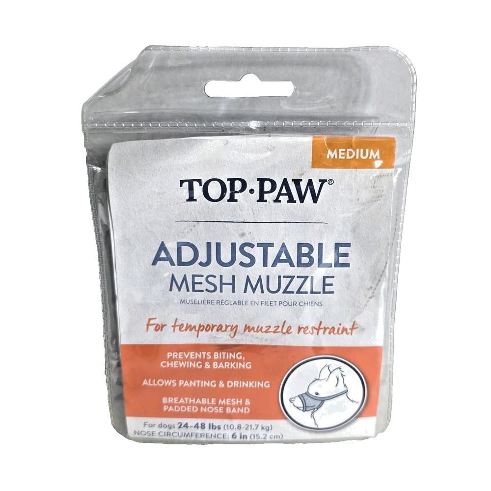 Top Paw Adjustable Mesh Muzzle Medium 24-48lbs Temporary Muzzle Restraint