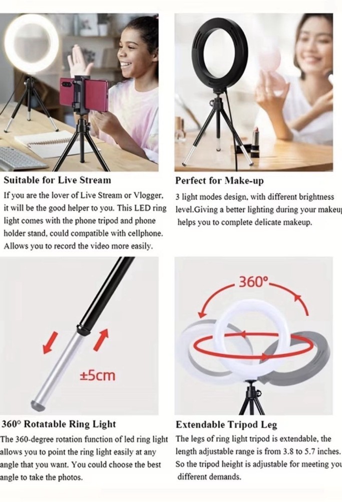 6-inch Selfie Ring Light with Tripod Stand With Adjustable Light