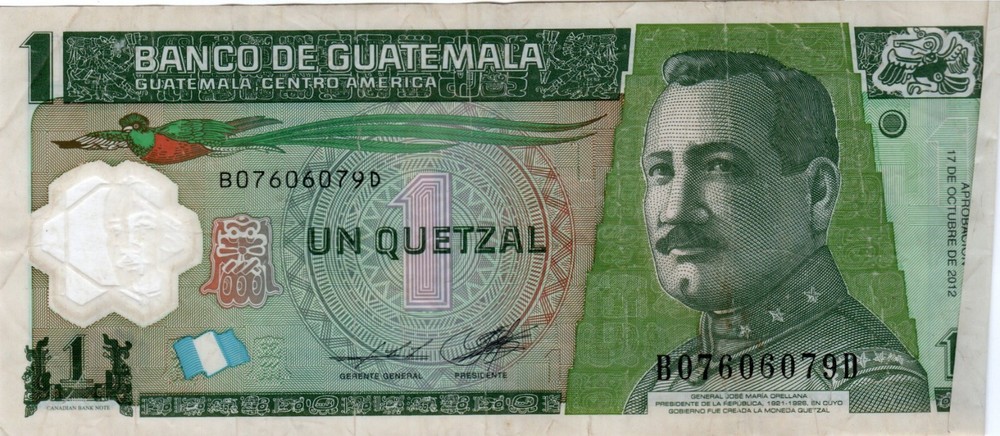 Banknote Guatemala P115d 1 Quetzal 2012, polymer