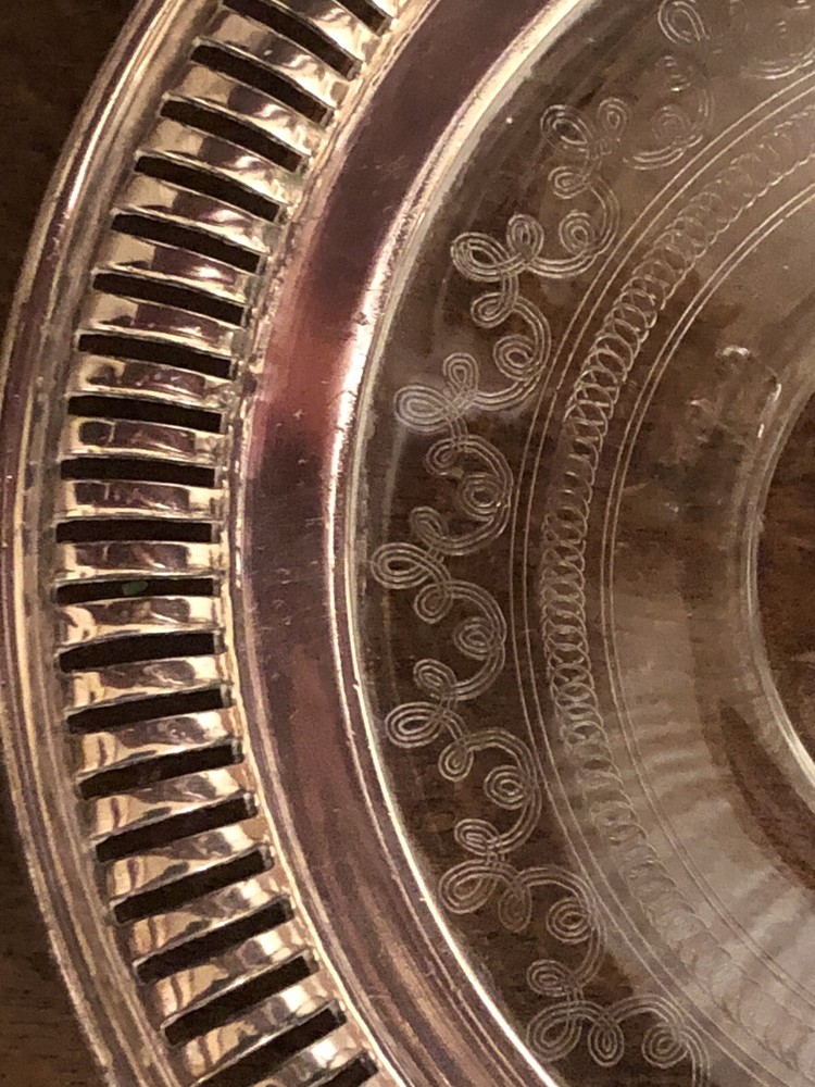 Etched Acrylic Silverplate Candy Dish 7 Inch