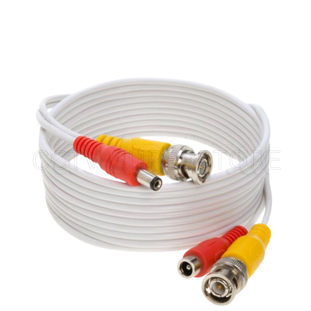 CCTV Security Camera Cable BNC Extension Power Surveillance DVR 10FT-100FT White