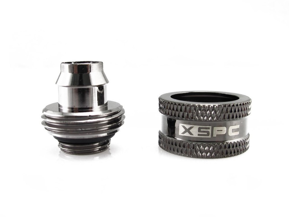 4pc XSPC 7/16" x 5/8" Compression Fitting V2, Black Chrome Finish, G1/4" Threads
