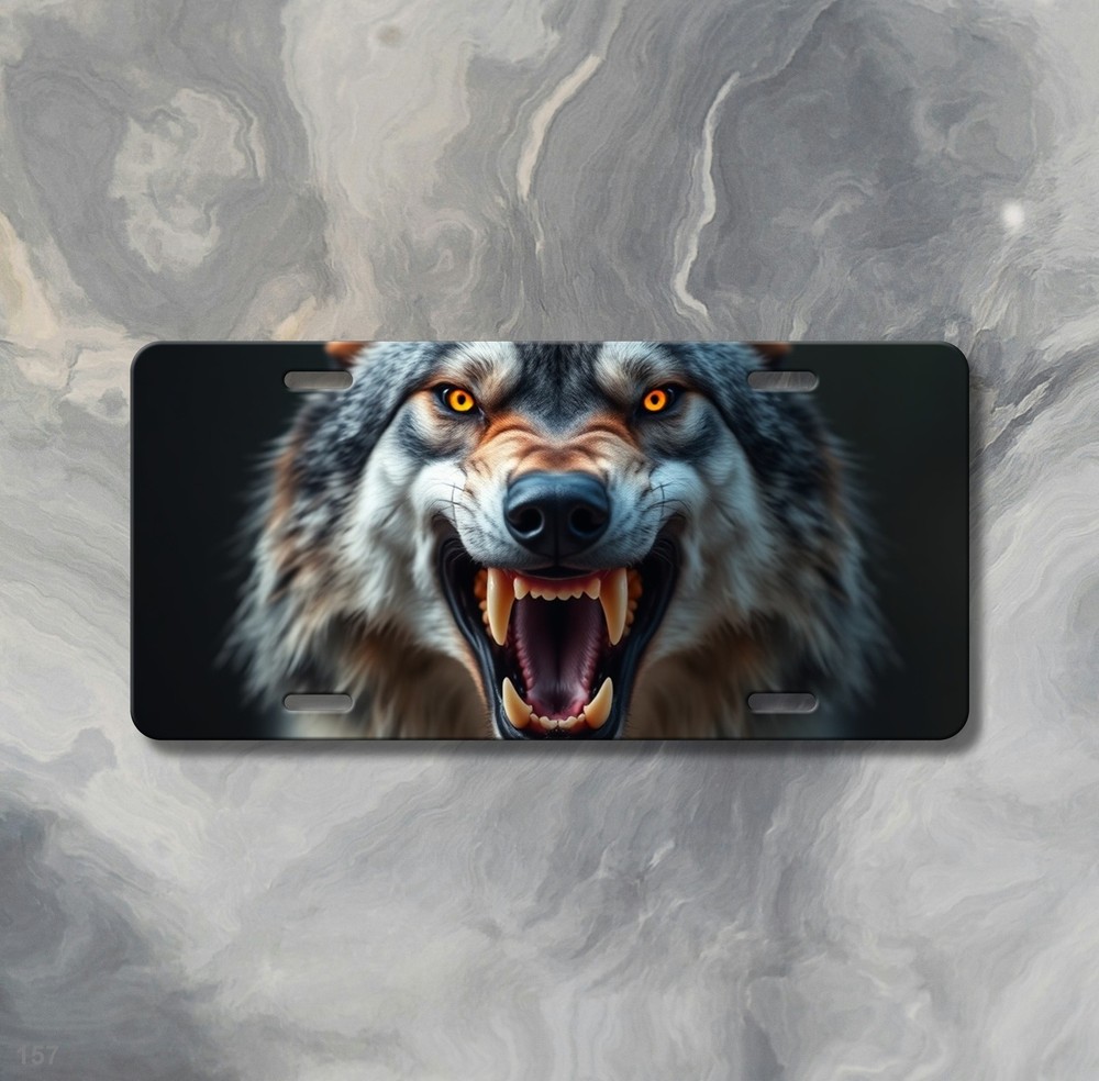 Bold Wolf License Plate with Sharp Teeth Custom Vanity Plate Holiday Gift